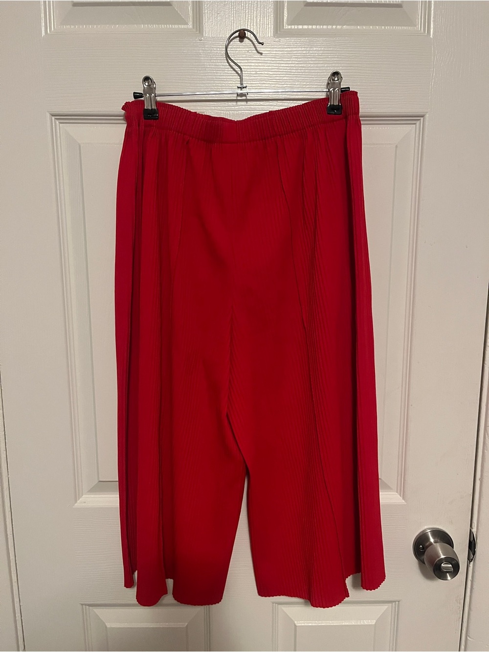 Issey Miyake Bright Red Signature Pleated Cropped Pants
